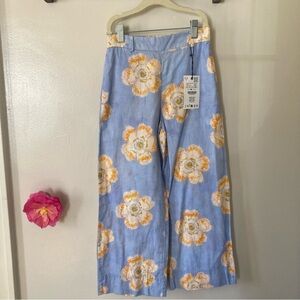 NWT Zara Kids Blue Floral Linen Bottoms